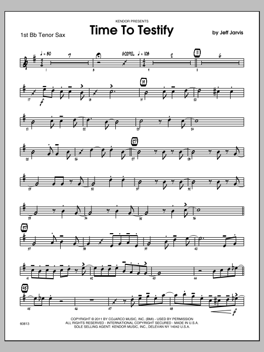 Download Jarvis Time To Testify - Tenor Sax 1 Sheet Music