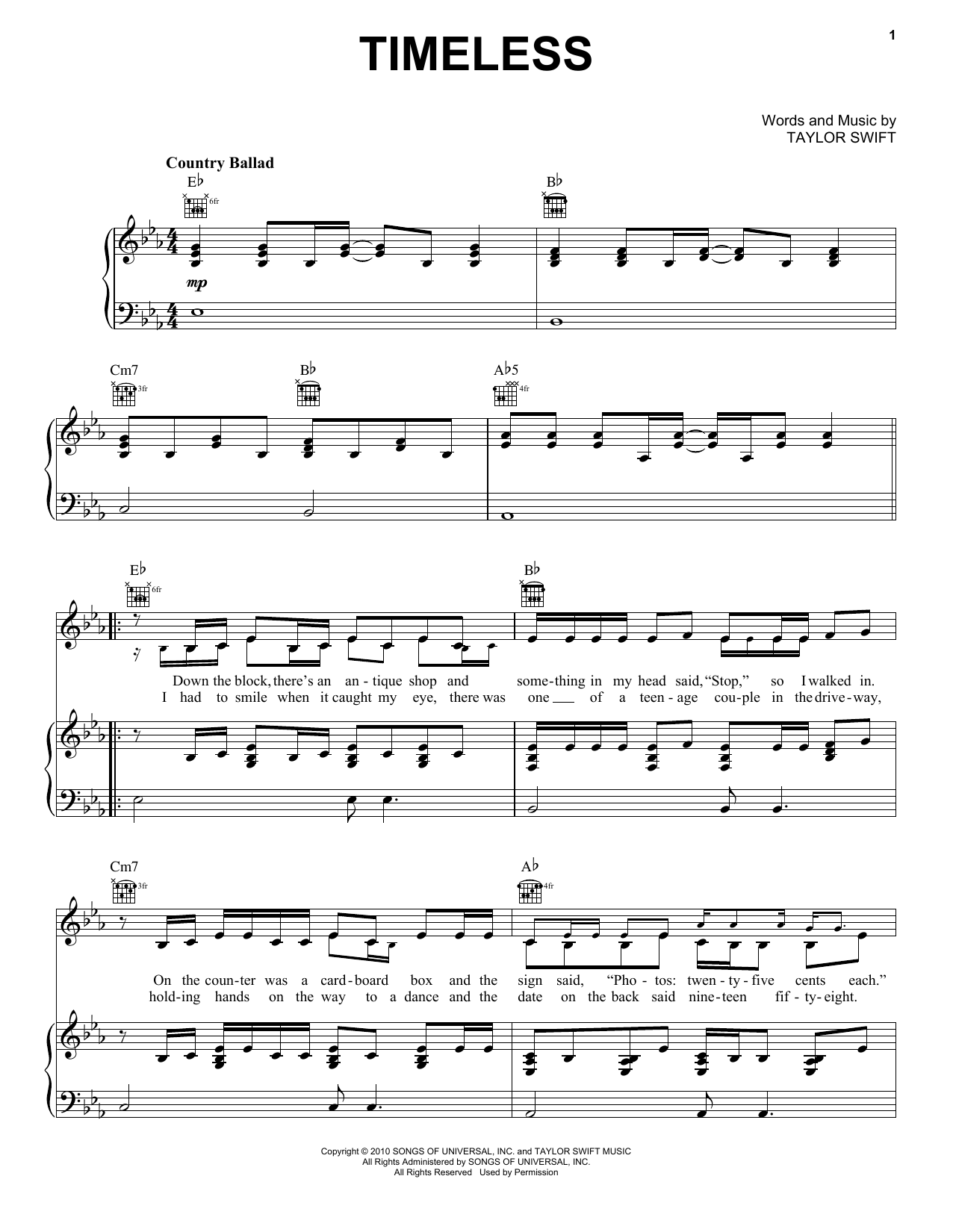 Download Taylor Swift Timeless (Taylor's Version) (From The V Sheet Music