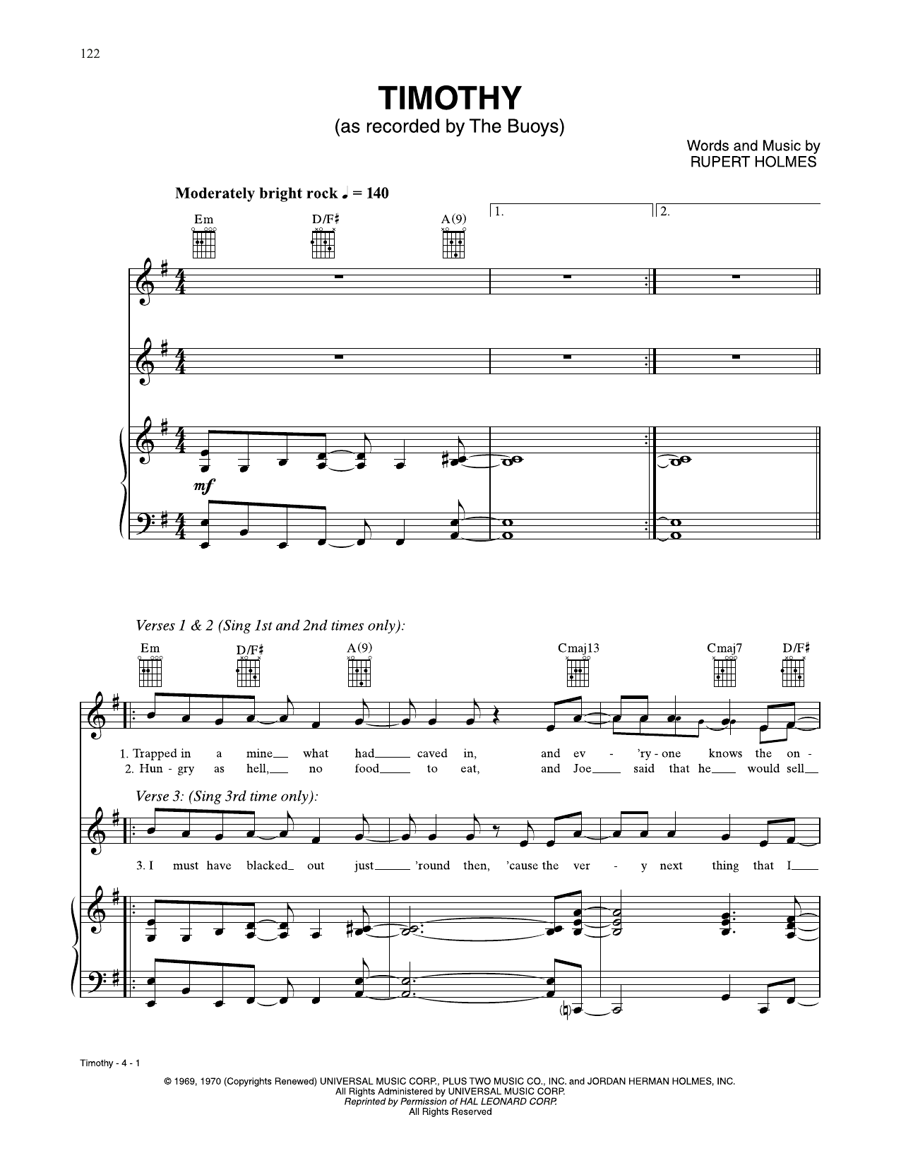 Download The Buoys Timothy Sheet Music