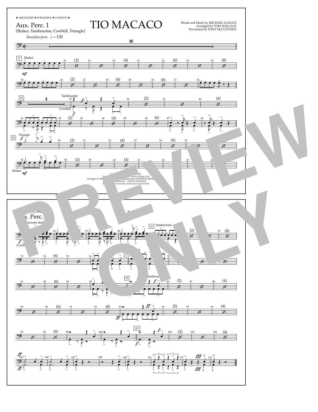 Download Tom Wallace Tio Macaco - Aux. Perc. 1 Sheet Music