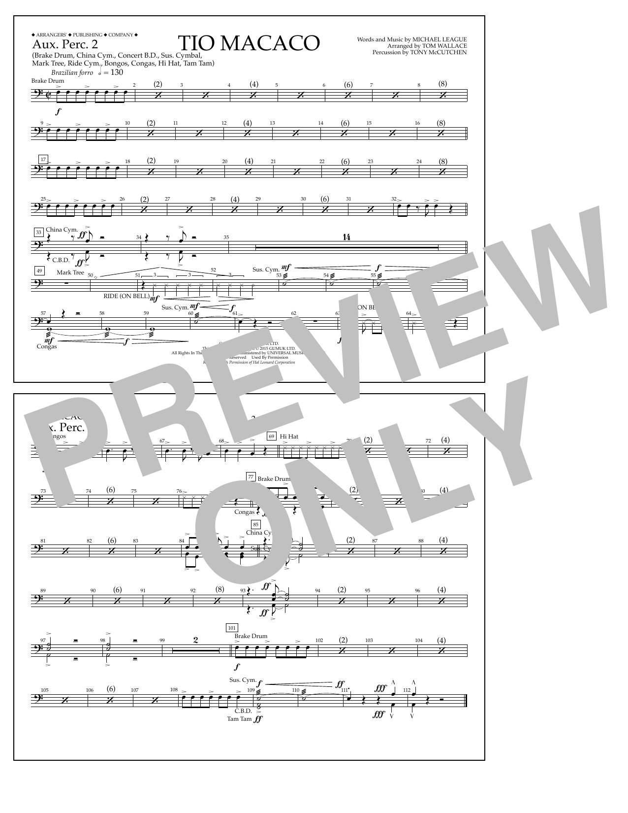 Download Tom Wallace Tio Macaco - Aux. Perc. 2 Sheet Music