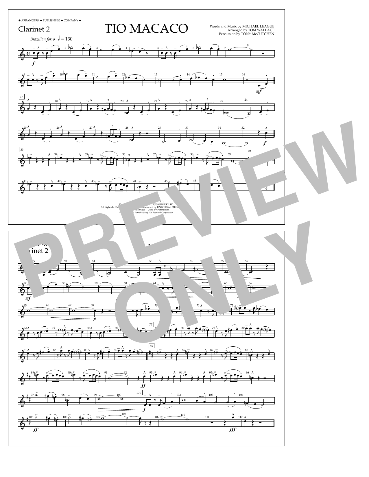 Download Tom Wallace Tio Macaco - Clarinet 2 Sheet Music