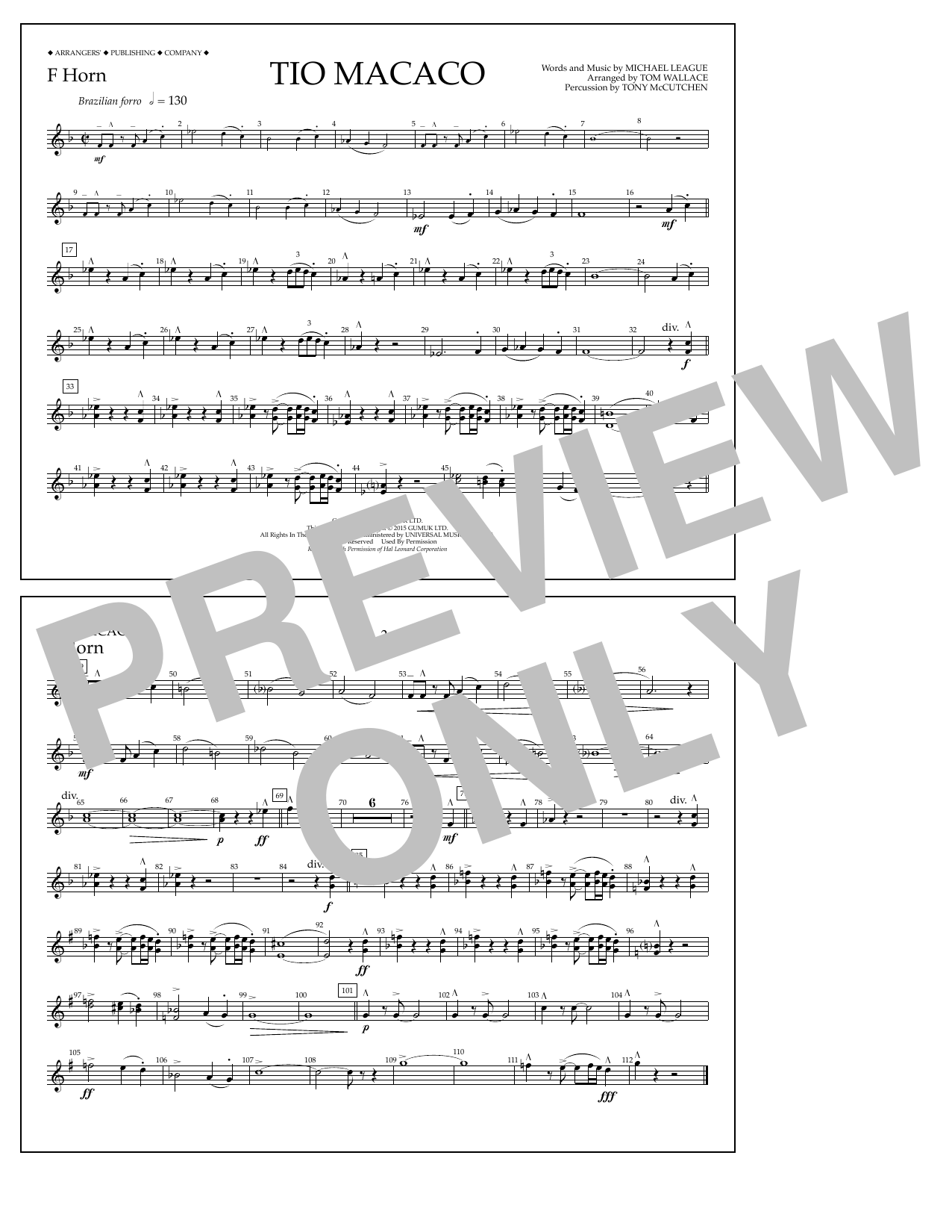 Download Tom Wallace Tio Macaco - F Horn Sheet Music