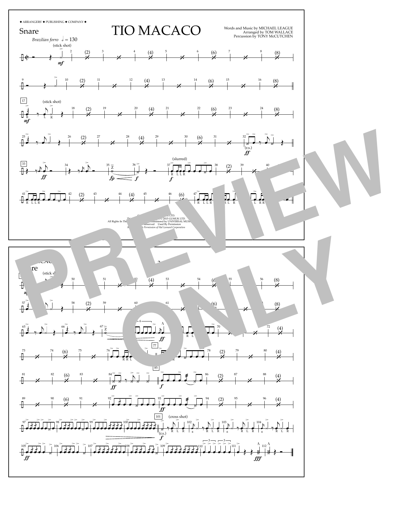 Download Tom Wallace Tio Macaco - Snare Sheet Music