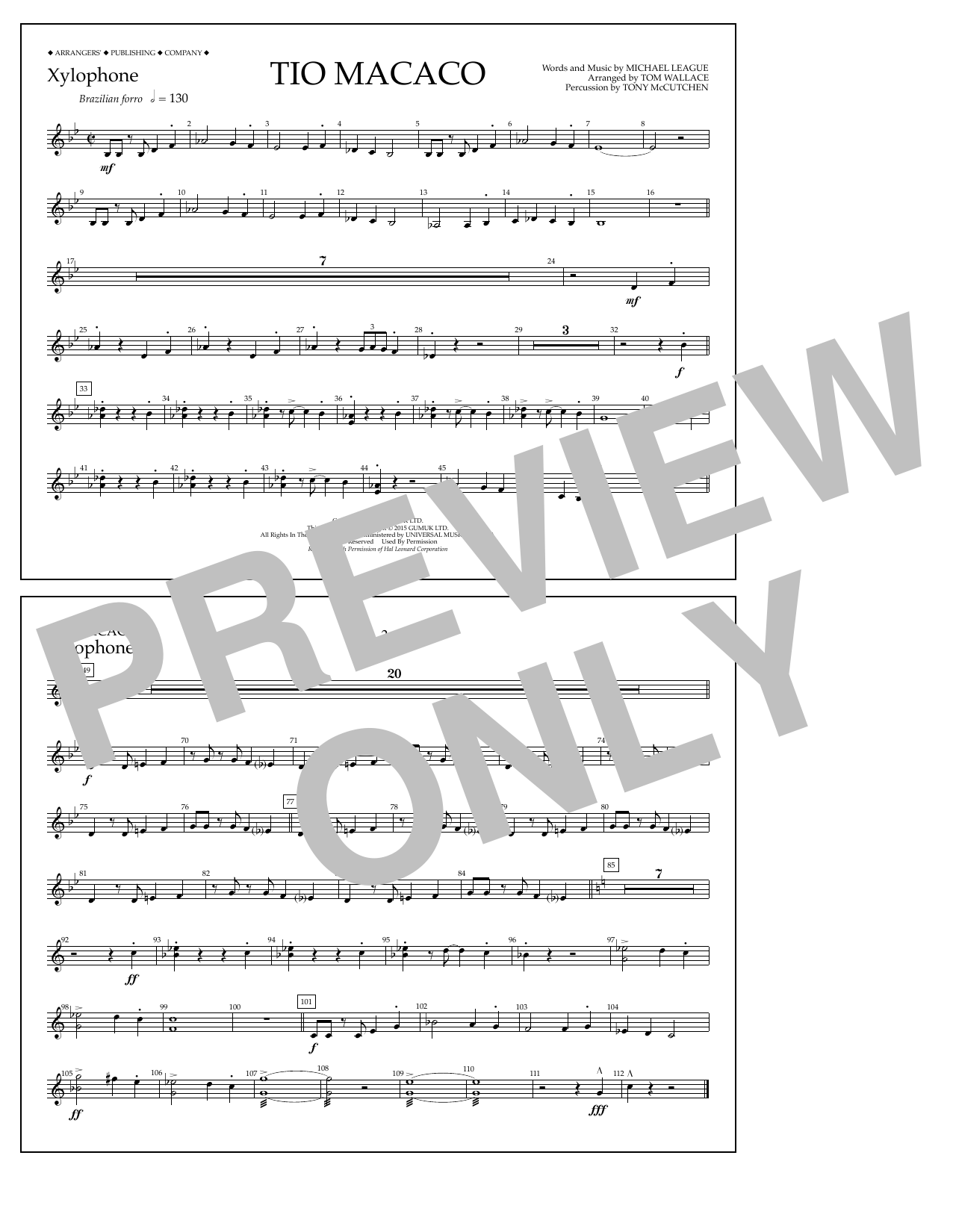 Download Tom Wallace Tio Macaco - Xylophone Sheet Music