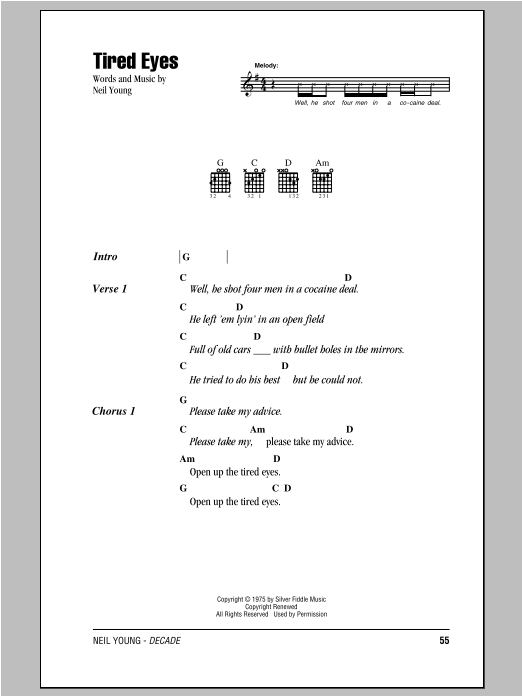 Download Neil Young Tired Eyes Sheet Music