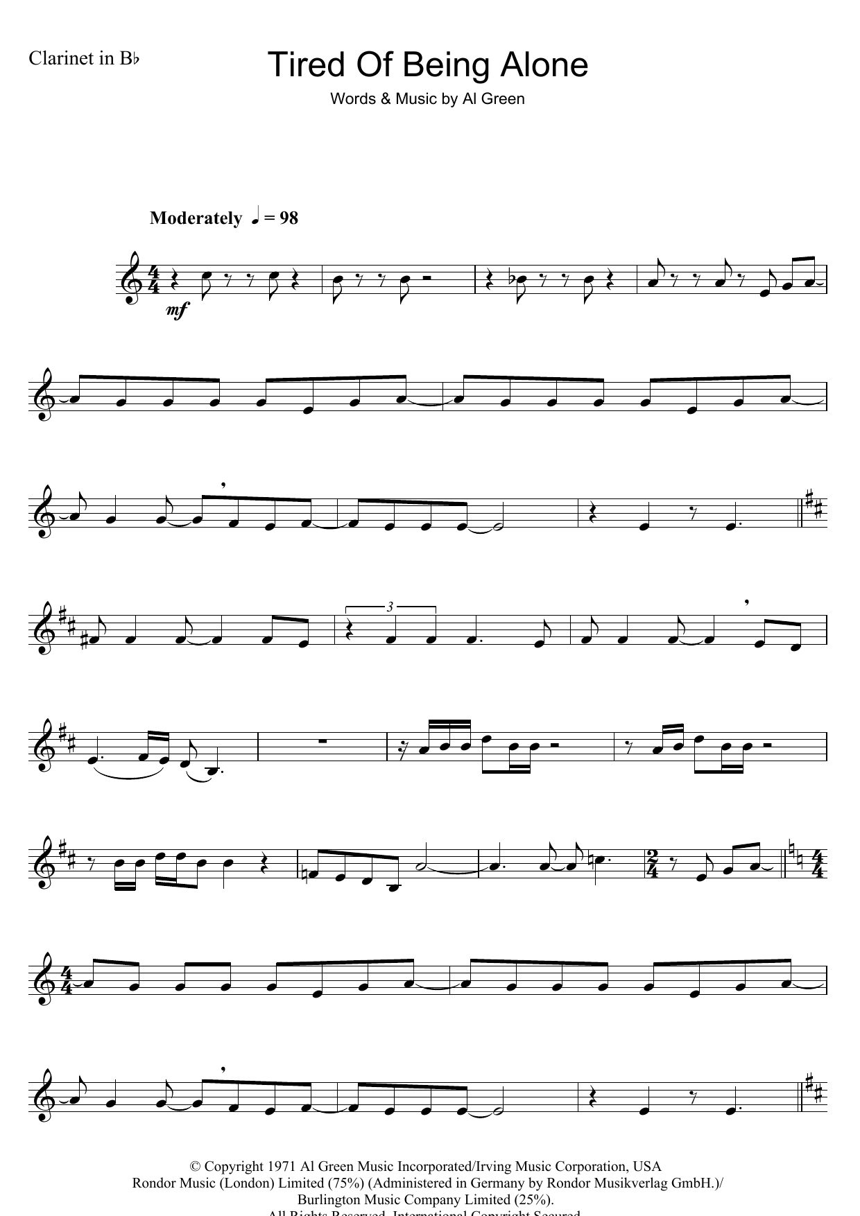Download Al Green Tired Of Being Alone Sheet Music