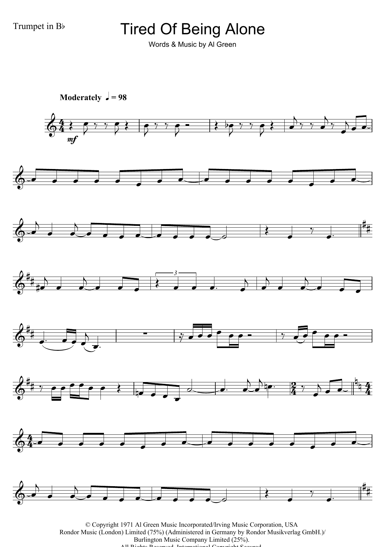 Download Al Green Tired Of Being Alone Sheet Music