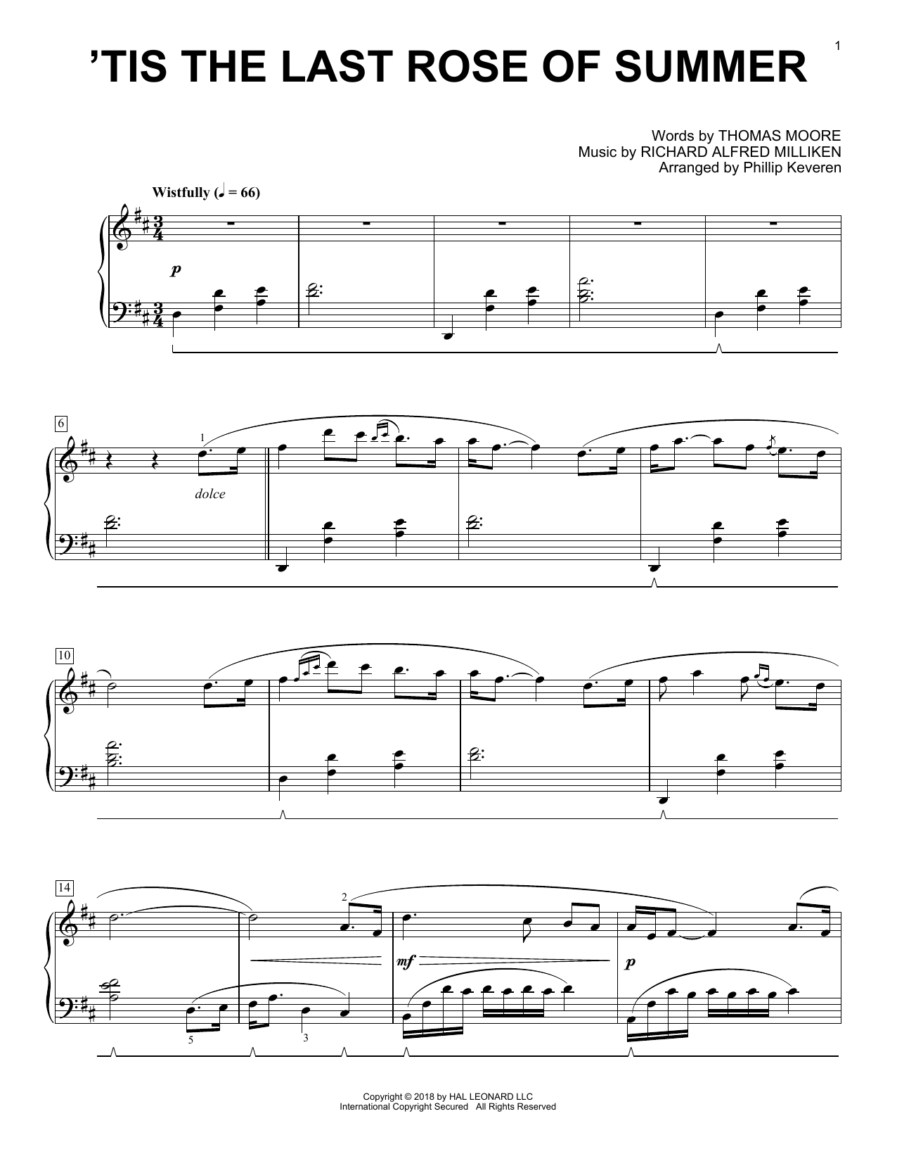 Download Richard Alfred Milliken 'Tis The Last Rose Of Summer [Classical Sheet Music