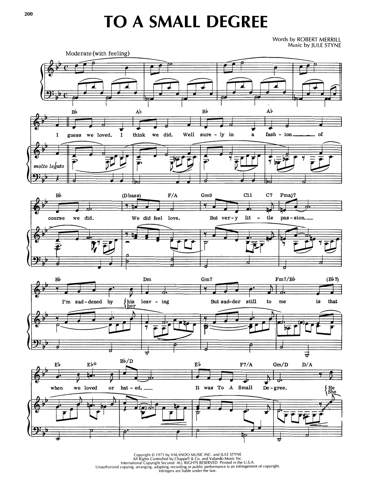 Download Robert Merrill & Jule Styne To A Small Degree (from Prettybelle) Sheet Music