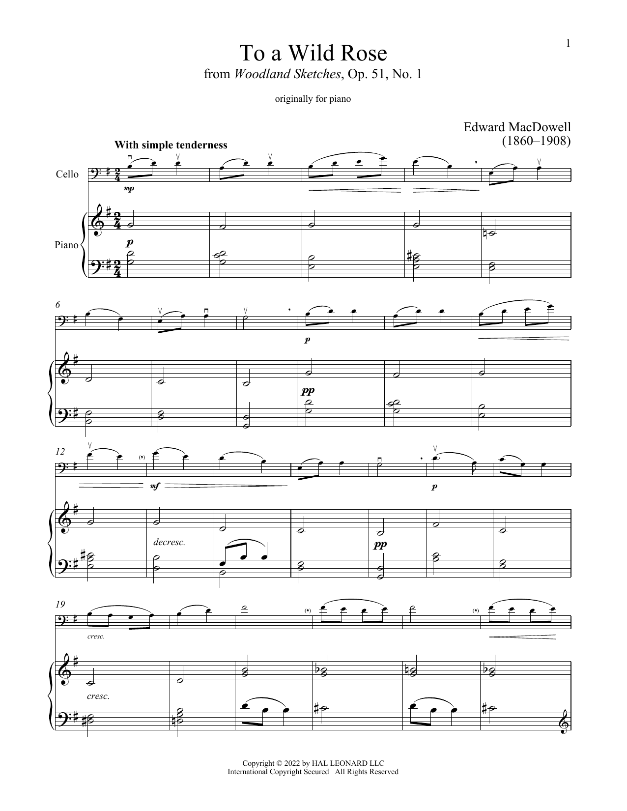 Download Edward MacDowell To A Wild Rose, Op. 51, No. 1 Sheet Music