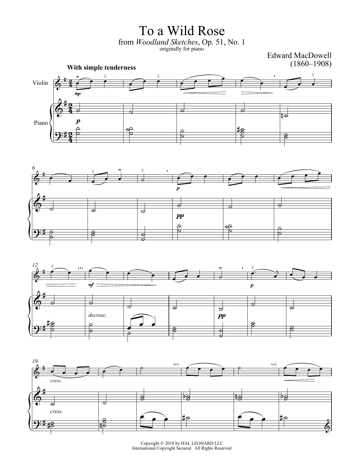 Download Edward MacDowell To A Wild Rose, Op. 51, No. 1 Sheet Music