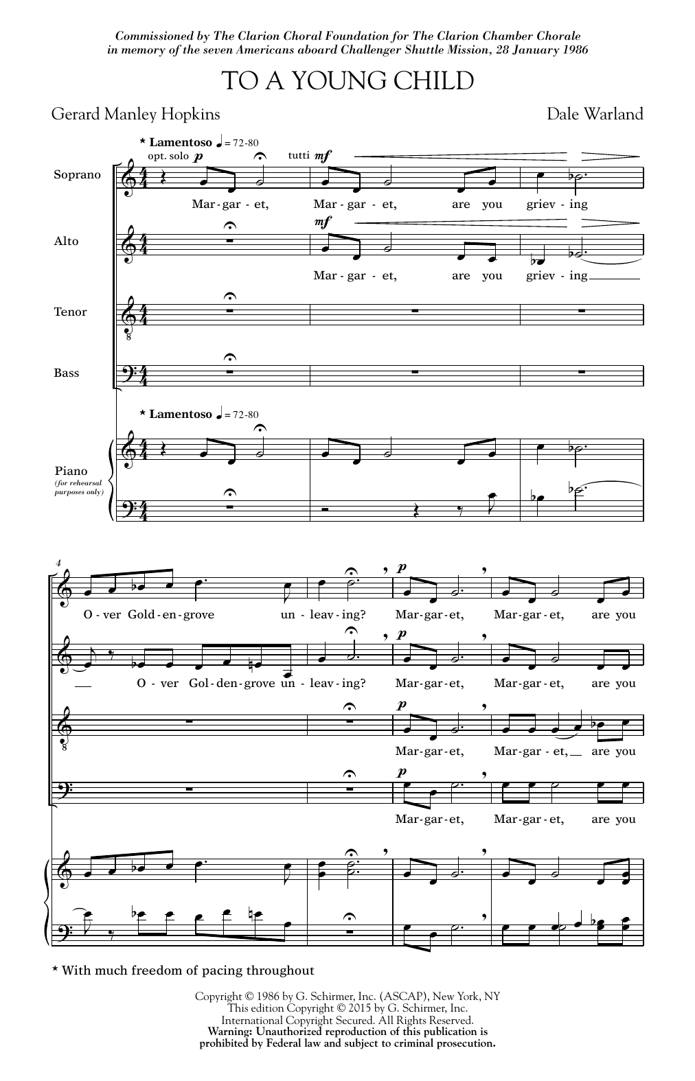 Download Dale Warland To A Young Child Sheet Music