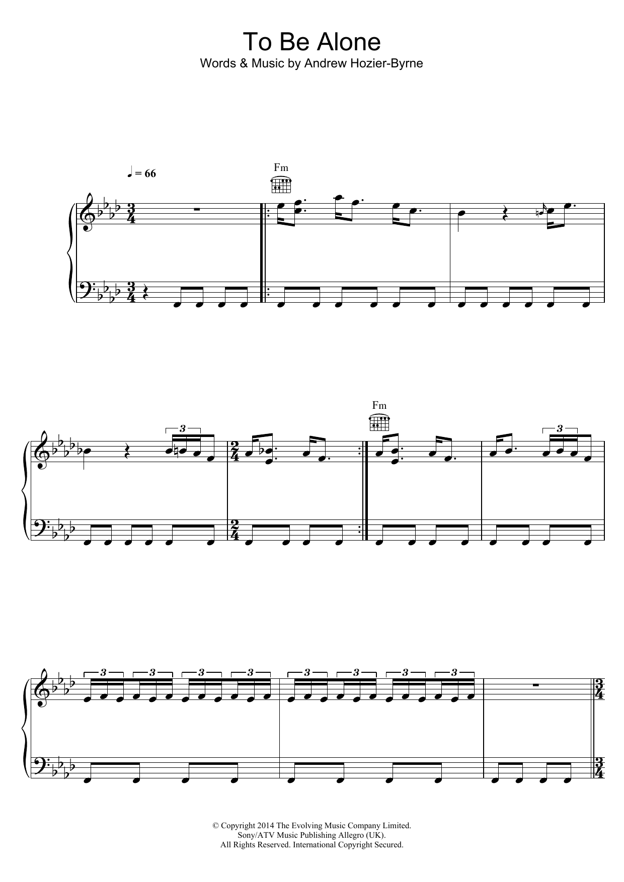 Download Hozier To Be Alone Sheet Music