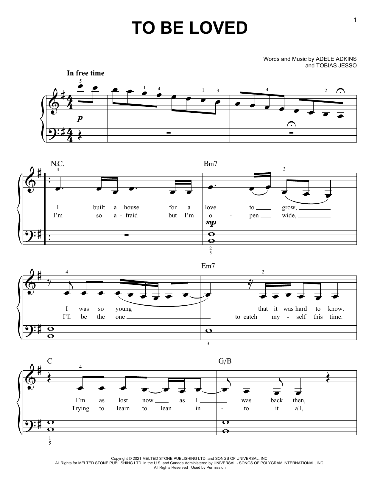 Download Adele To Be Loved Sheet Music