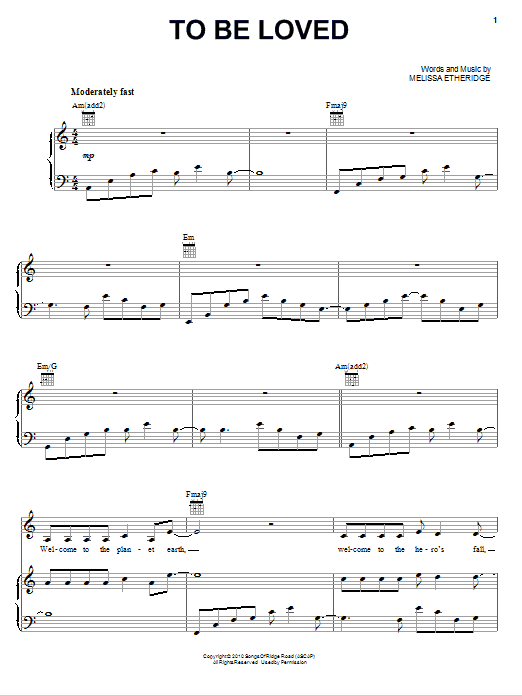 Download Melissa Etheridge To Be Loved Sheet Music