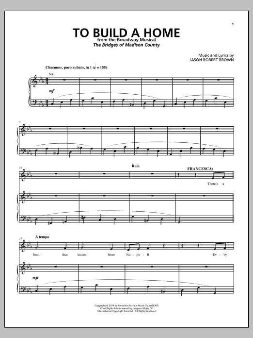 Download Jason Robert Brown To Build A Home (from The Bridges of Ma Sheet Music