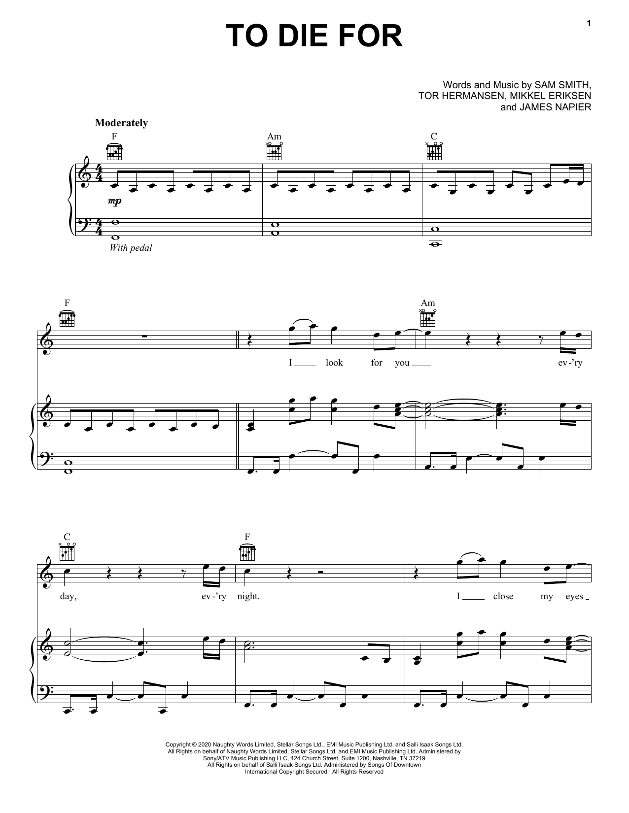 Download Sam Smith To Die For Sheet Music