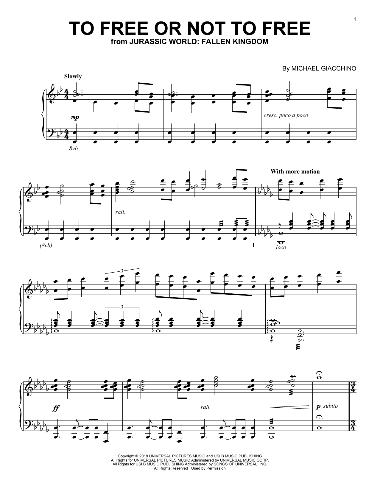 Download Michael Giacchino To Free Or Not To Free (from Jurassic W Sheet Music