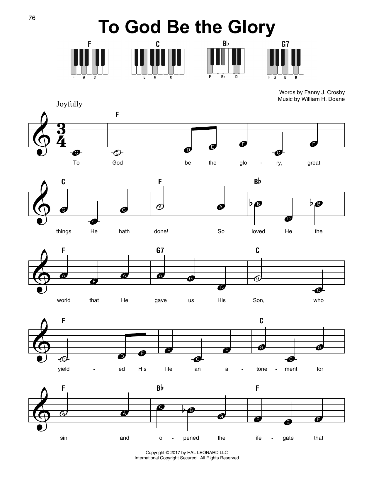 Download Fanny J. Crosby To God Be The Glory Sheet Music