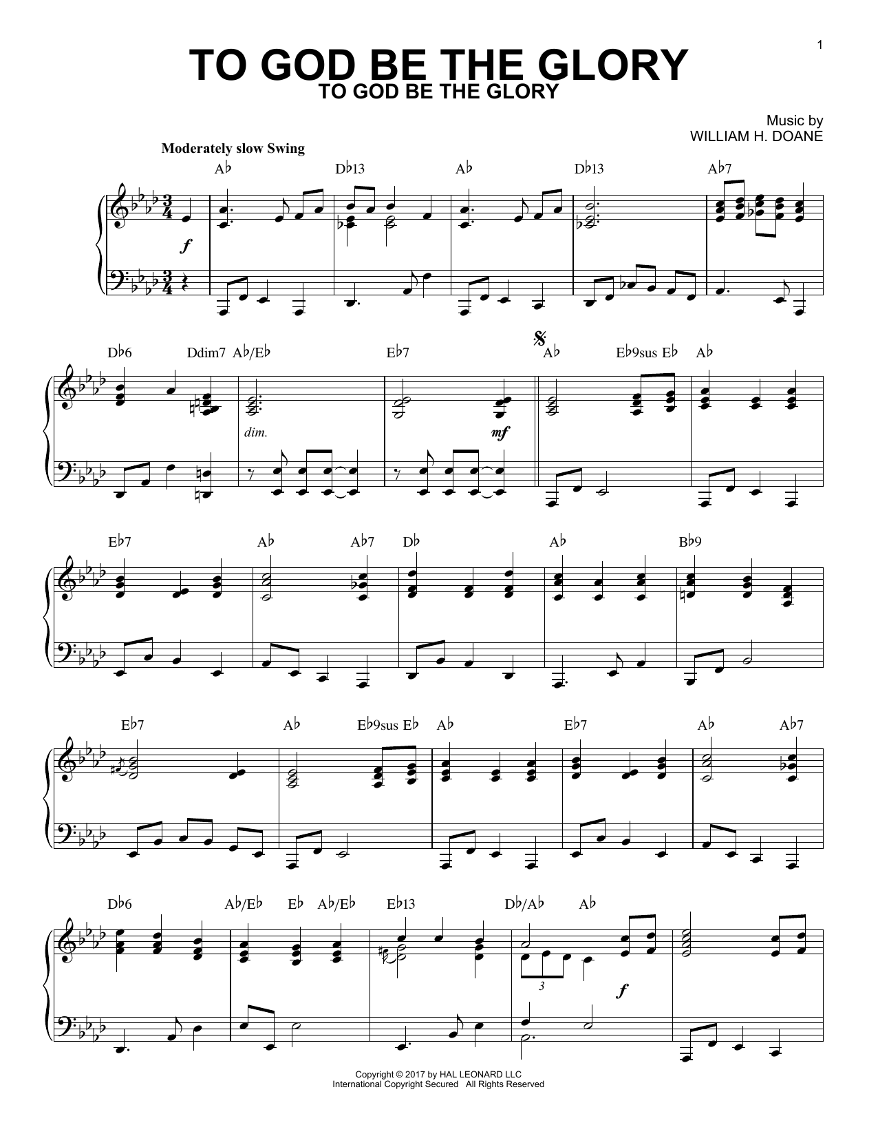 Download Fanny J. Crosby To God Be The Glory [Jazz version] Sheet Music