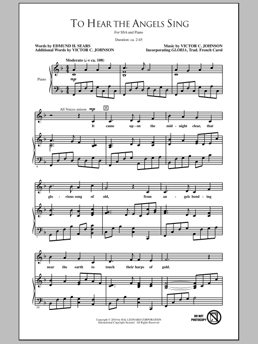 Download Edmund H. Sears To Hear The Angels Sing Sheet Music