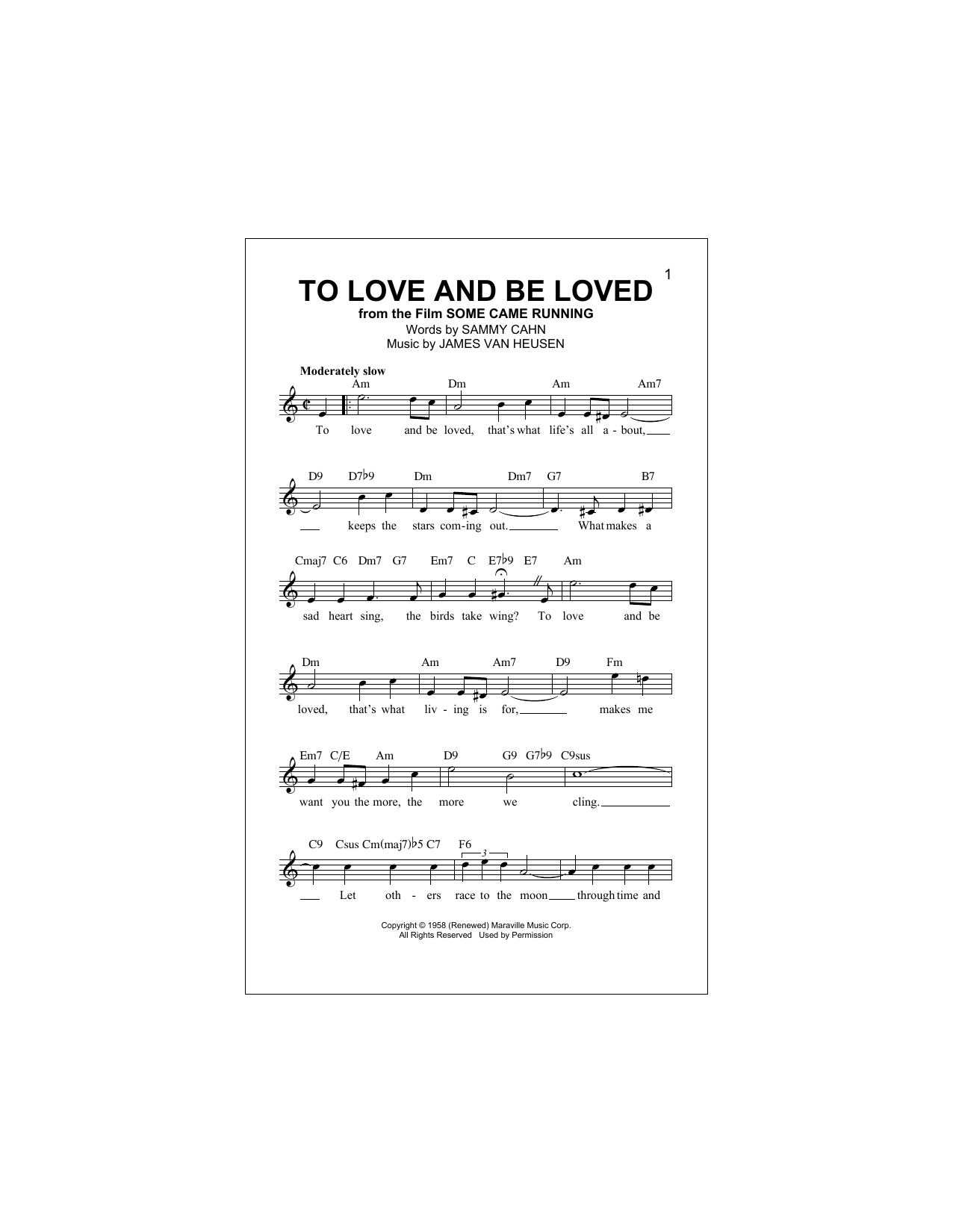 Download James Van Heusen To Love And Be Loved Sheet Music