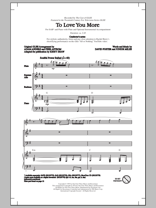 Download Glee Cast To Love You More (arr. Kirby Shaw) Sheet Music