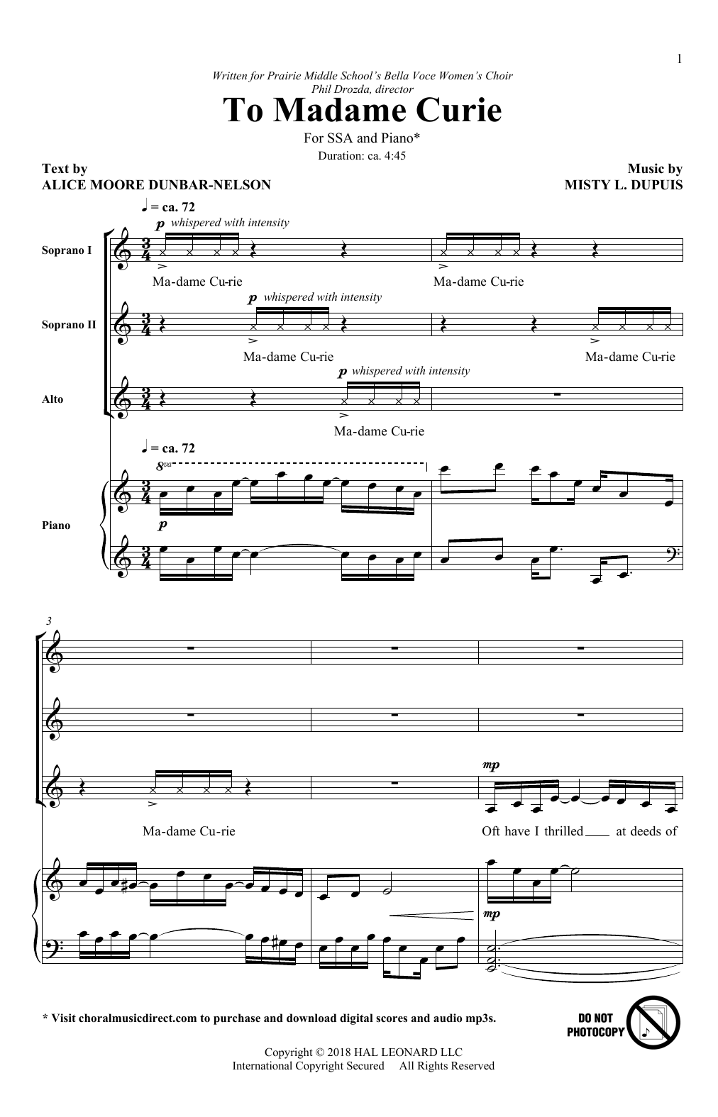 Download Misty L. Dupuis To Madame Curie Sheet Music