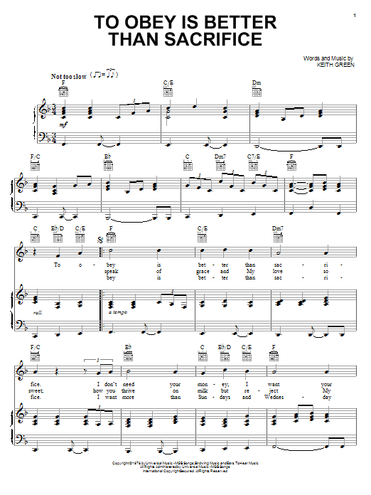 Download Keith Green To Obey Is Better Than Sacrifice Sheet Music
