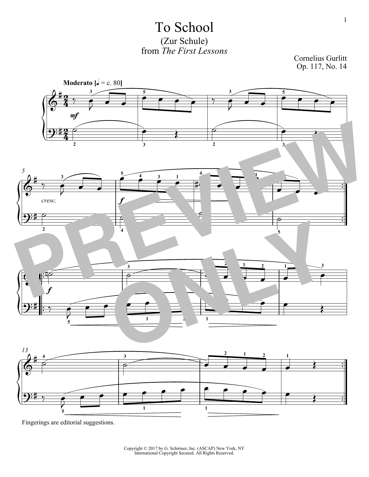 Download Cornelius Gurlitt To School (Zur Schule), Op. 117, No. 14 Sheet Music