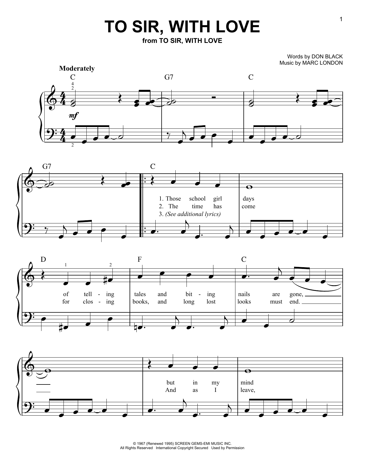 Download Don Black To Sir, With Love Sheet Music