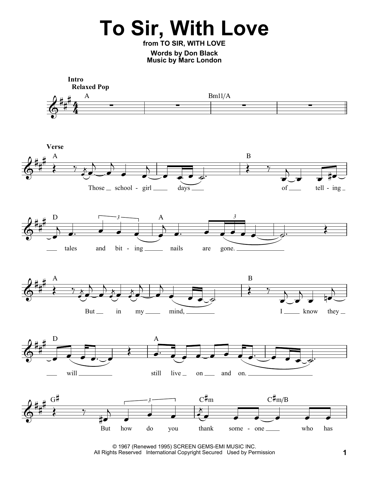 Download Glee Cast To Sir, With Love Sheet Music