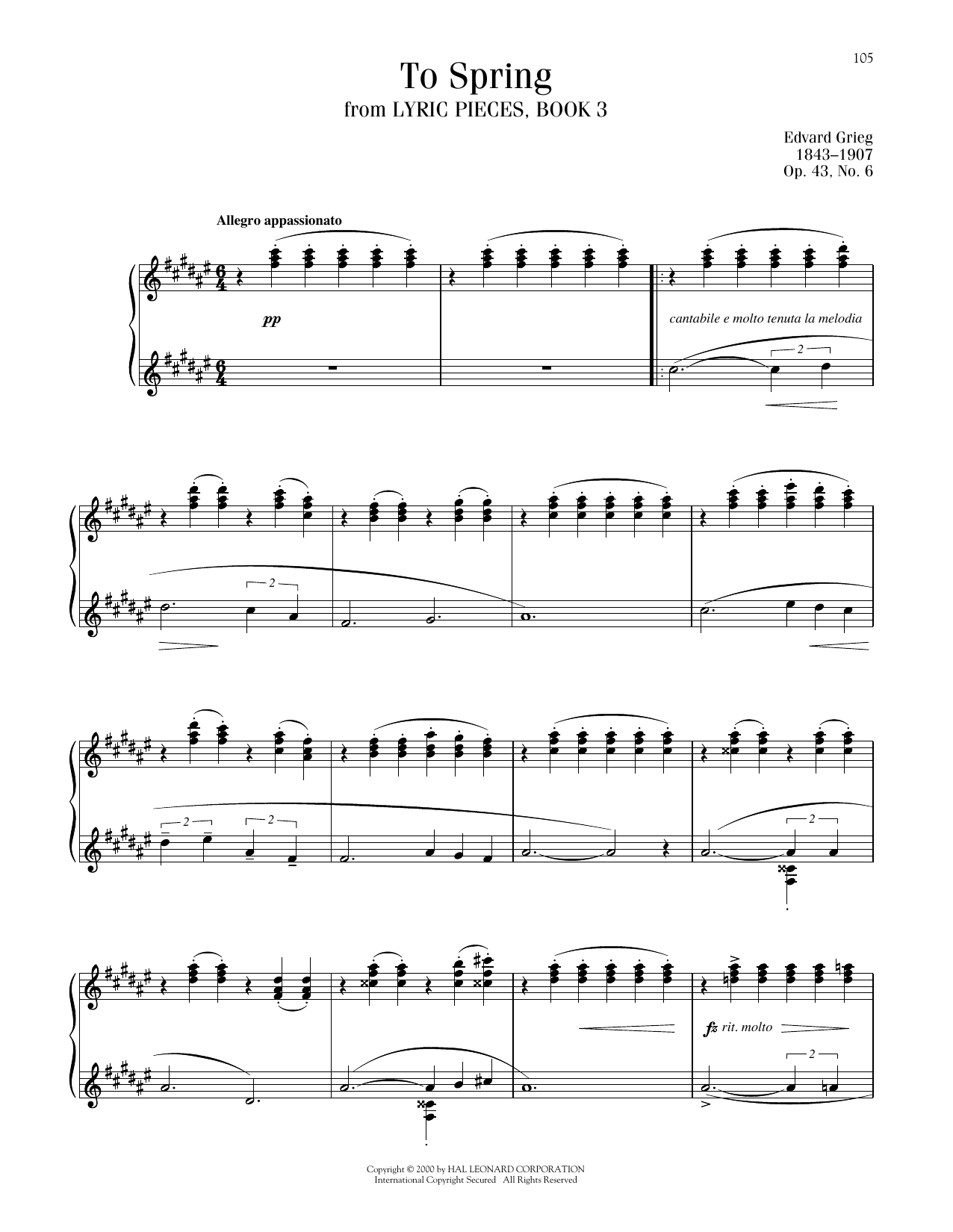 Edvard Grieg To Spring sheet music notes printable PDF score