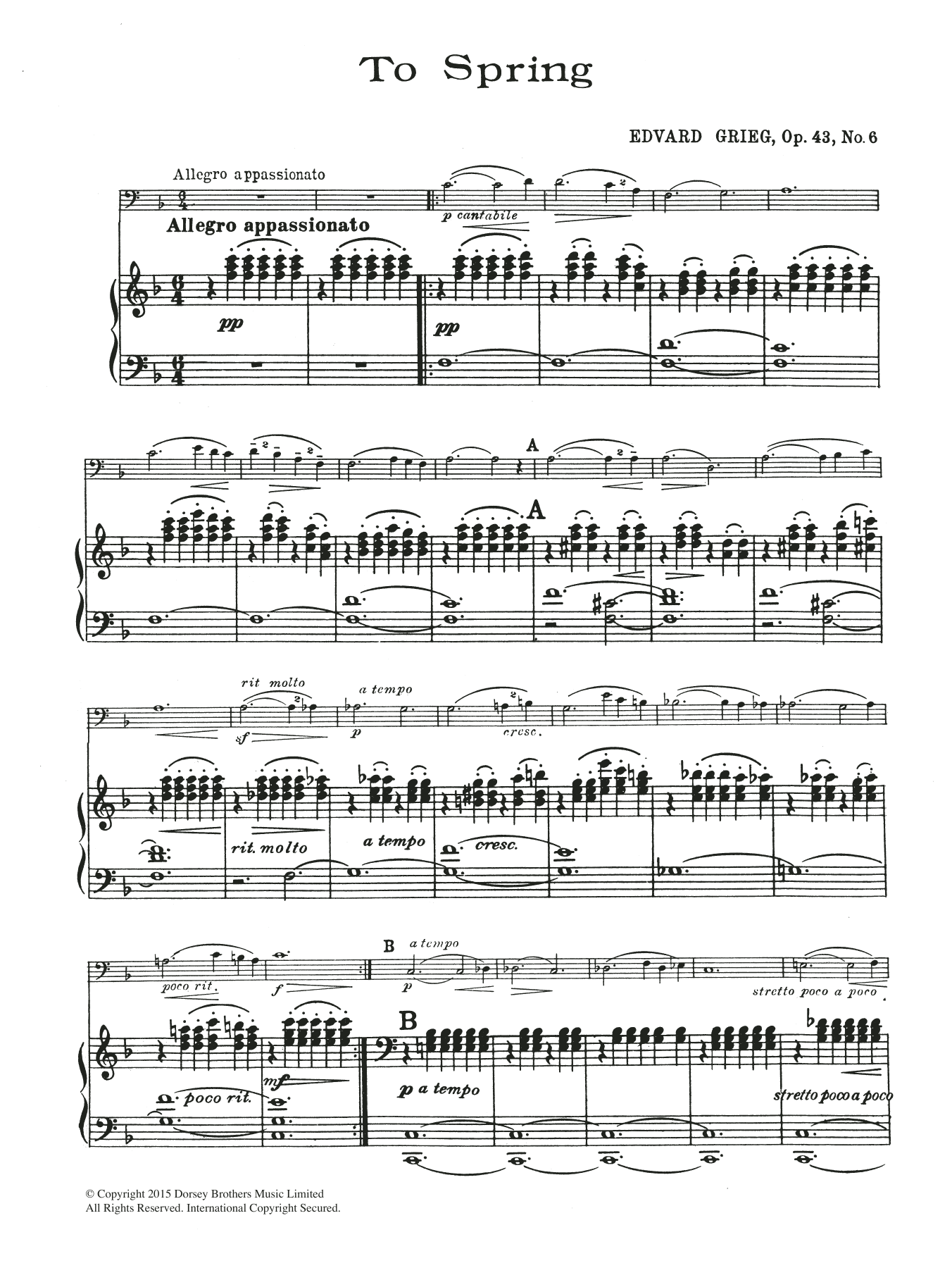 Download Edvard Grieg To Spring, Op.43 No.5 Sheet Music