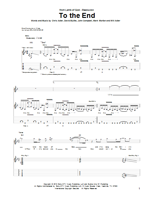 Download Lamb of God To The End Sheet Music