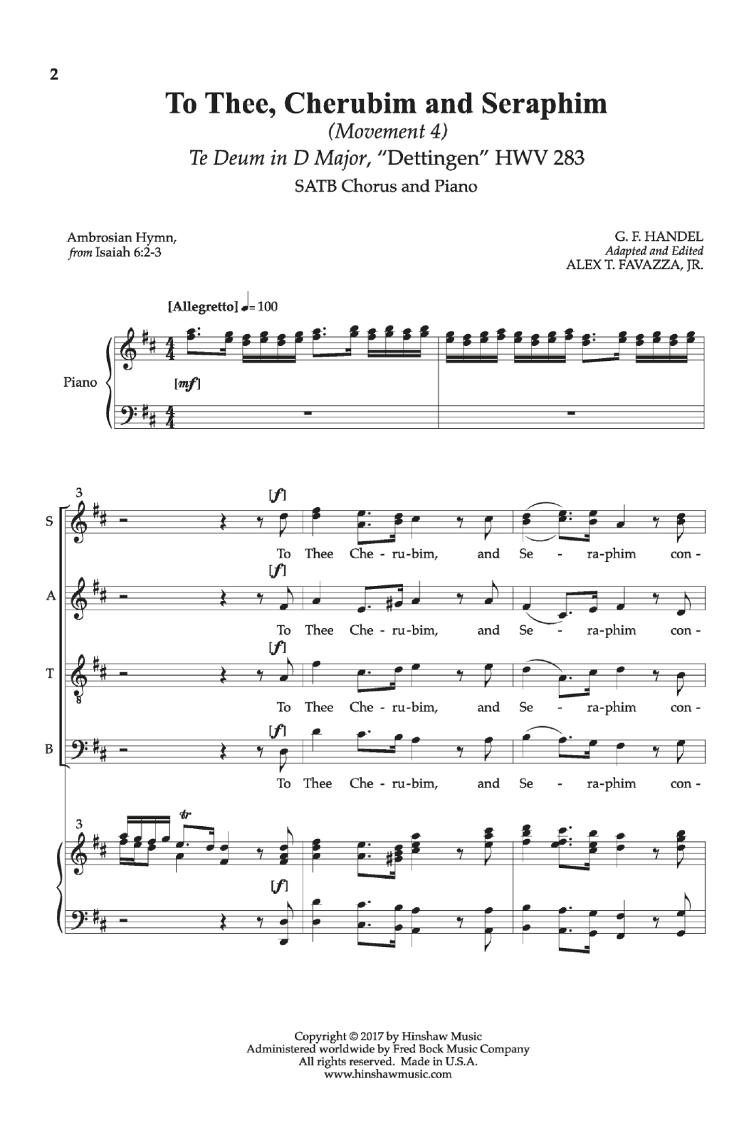 Download George Frideric Handel To Thee, Cherubim And Seraphim Sheet Music