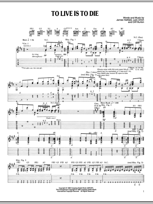 Download Metallica To Live Is To Die Sheet Music