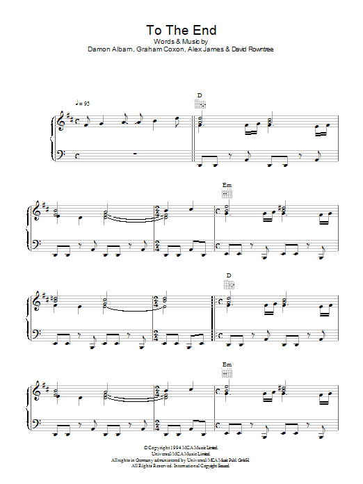 Download Blur To The End Sheet Music