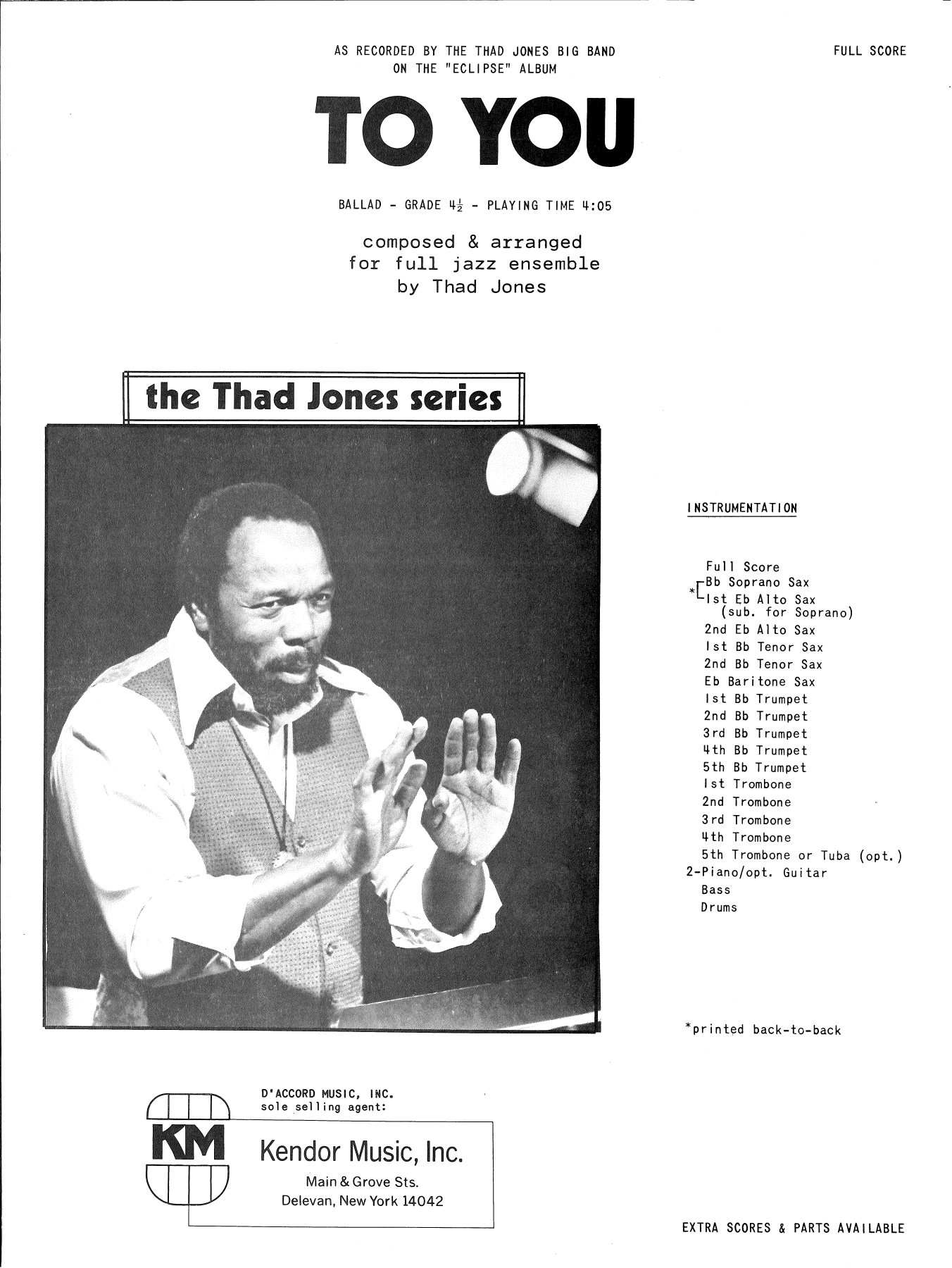 Download Thad Jones To You - Full Score Sheet Music