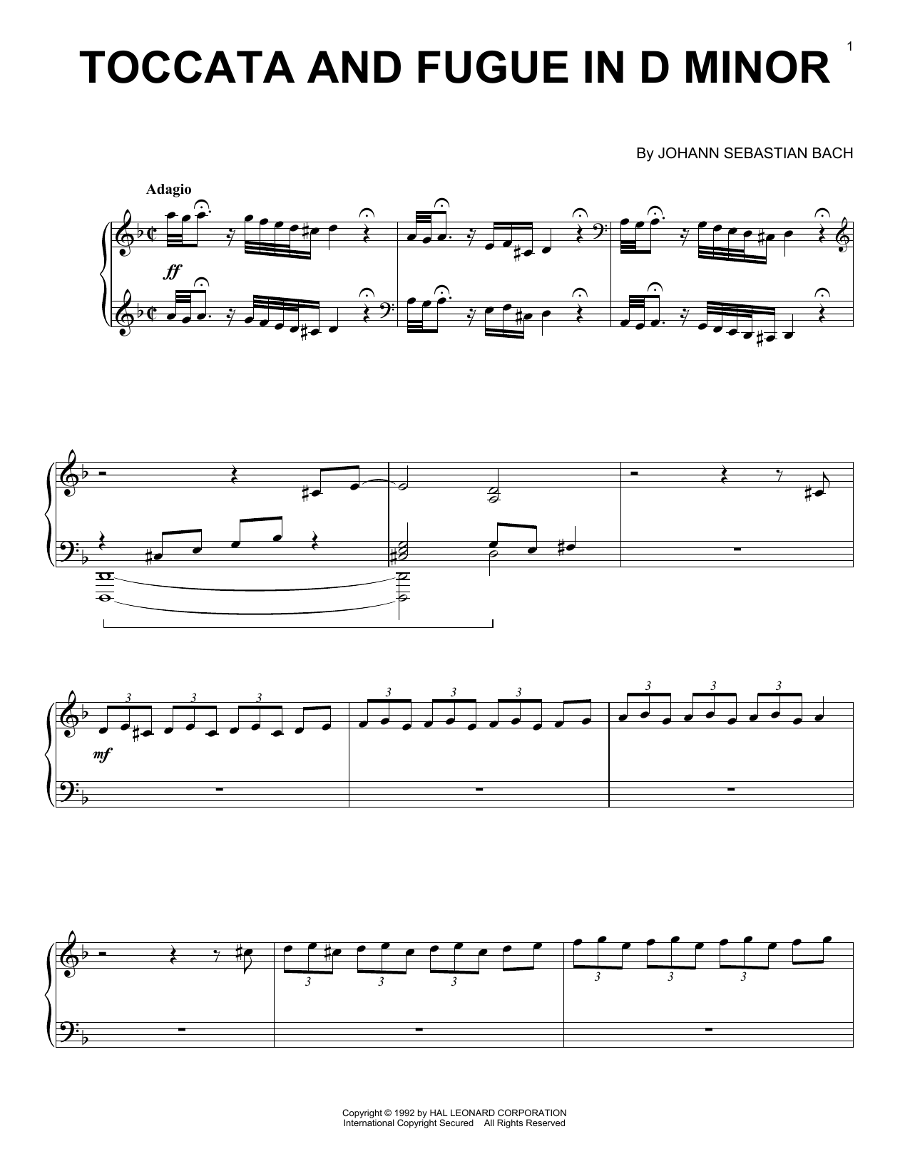 Download Johann Sebastian Bach Toccata And Fugue In D Minor Sheet Music