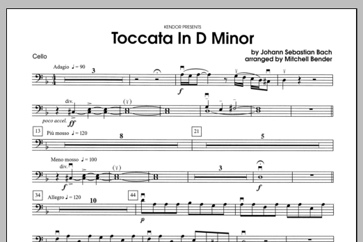 Download Bender Toccata in D Minor - Cello Sheet Music