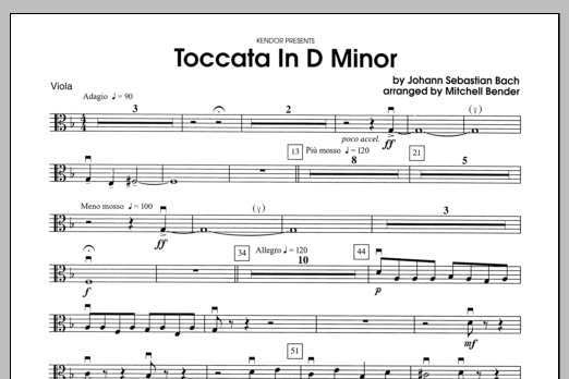 Download Bender Toccata in D Minor - Viola Sheet Music