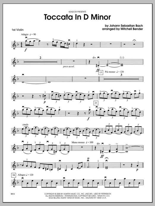 Download Bender Toccata in D Minor - Violin 1 Sheet Music