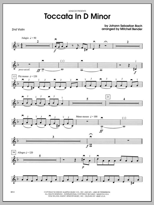 Download Bender Toccata in D Minor - Violin 2 Sheet Music