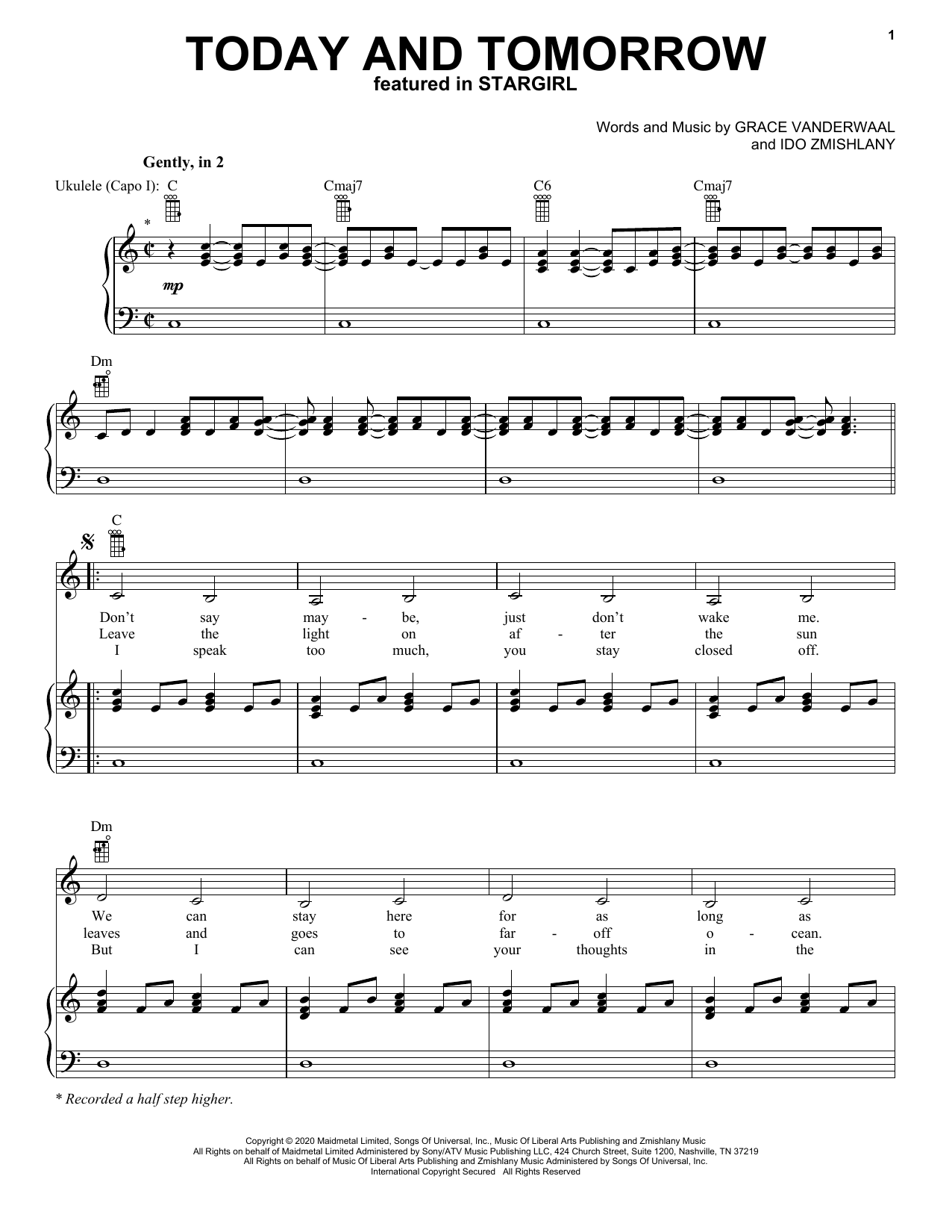 Download Grace VanderWaal Today And Tomorrow (from Disney's Starg Sheet Music