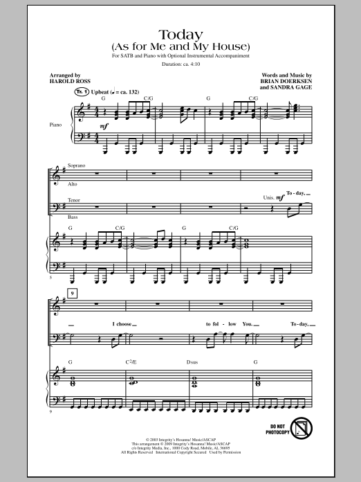 Download Harold Ross Today (As For Me And My House) Sheet Music