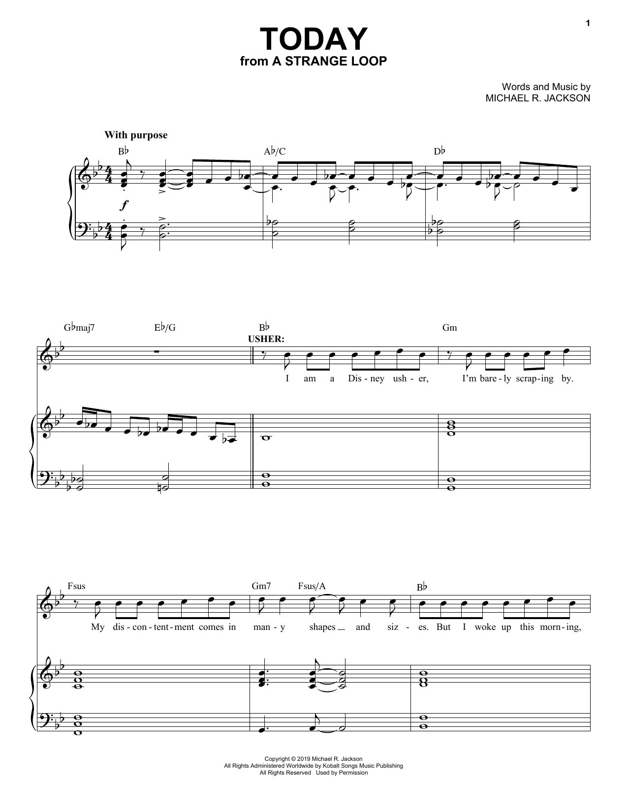 Download Michael R. Jackson Today (from A Strange Loop) Sheet Music