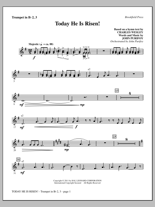 Download John Purifoy Today He Is Risen! - Bb Trumpet 2,3 Sheet Music