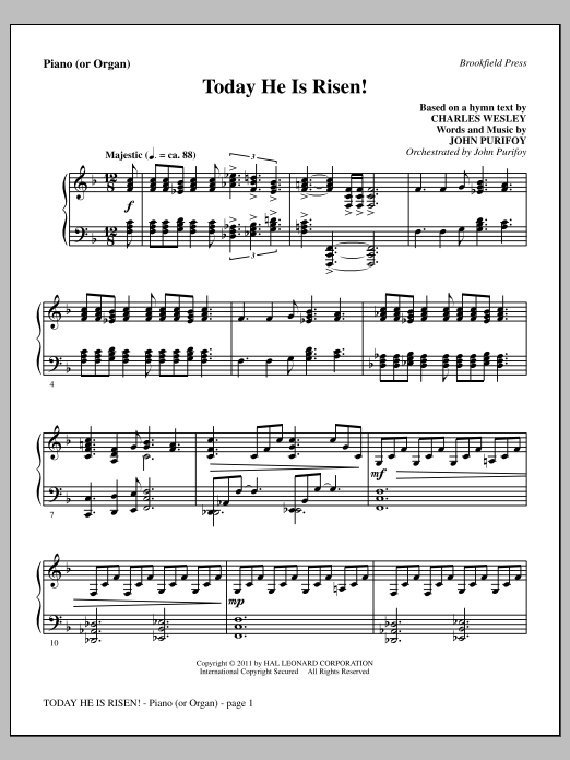 Download John Purifoy Today He Is Risen! - Piano or Organ Sheet Music
